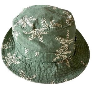 Kooringal Palm Valley Bucket Hat Green and Cream Cotton Linen Crushable M/L